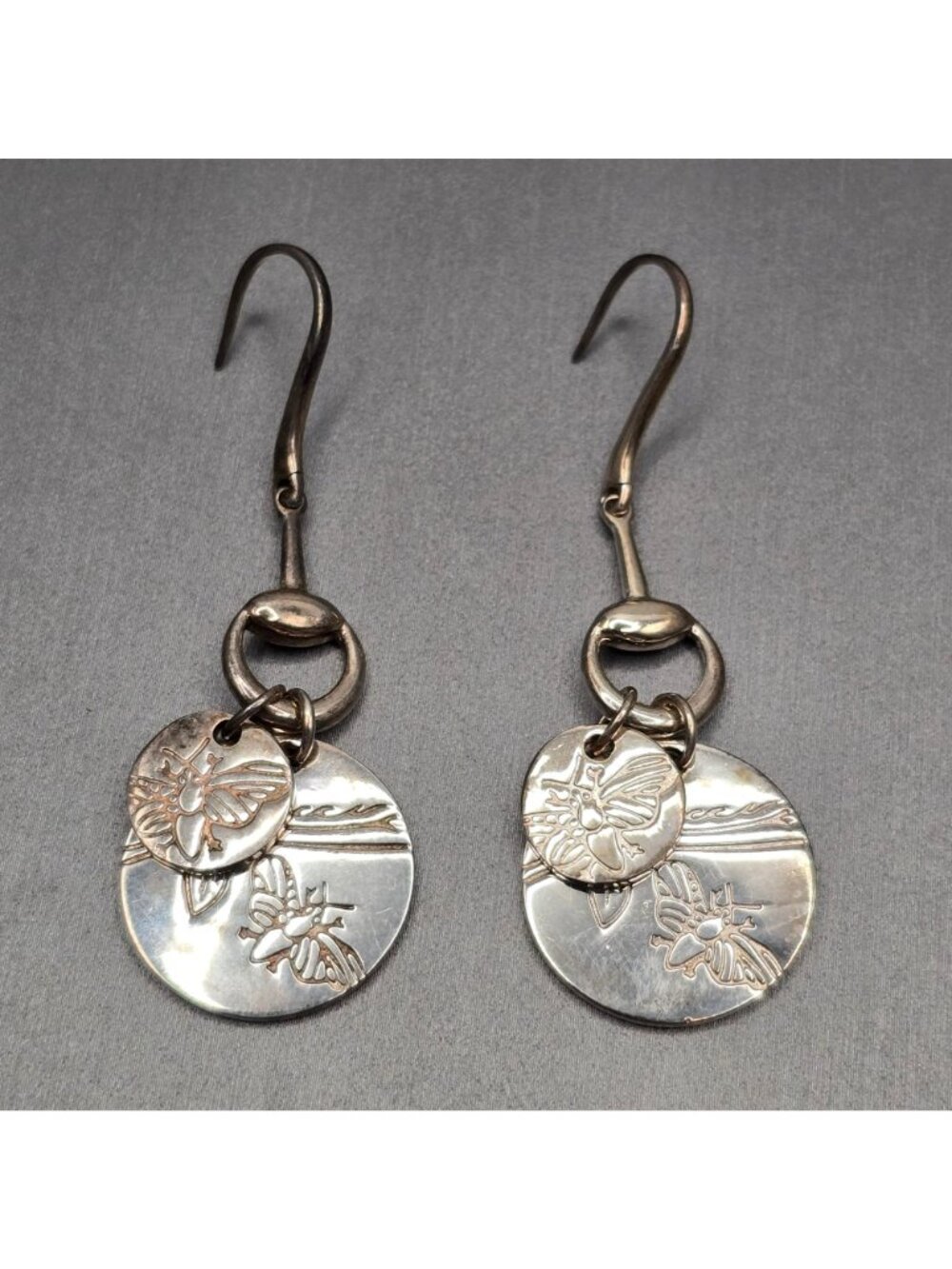 Gucci Metal Horsebit Bee Drop Earrings 2" Fashion Runway Collection - Picture 7 of 9